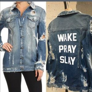 Wake, Pray, Slay Denim  Jacket